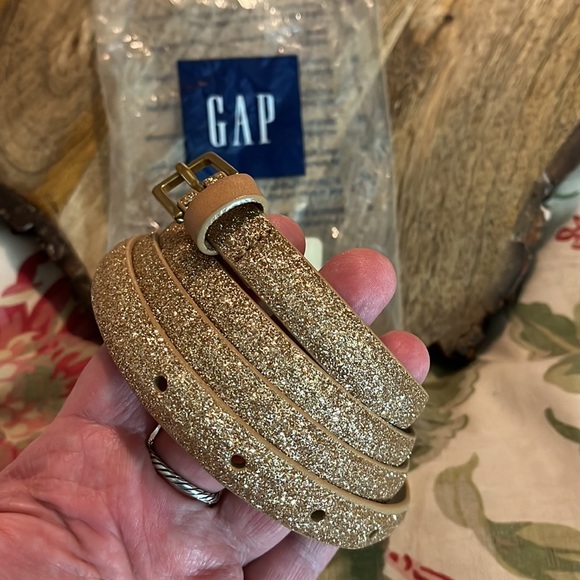Vtg GAP Size XXL Glitter Metallic Gold Disco Belt Gold Closure SKINNY BELT NEW - Picture 5 of 16